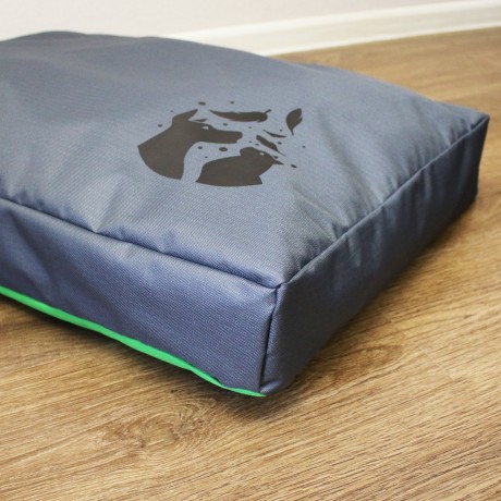 Просто лежак серый с зеленым для собак средних пород со съемным чехлом Casual pets