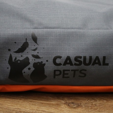 Просто лежак серый с оранжевым для собак средних пород со съемным чехлом Casual pets