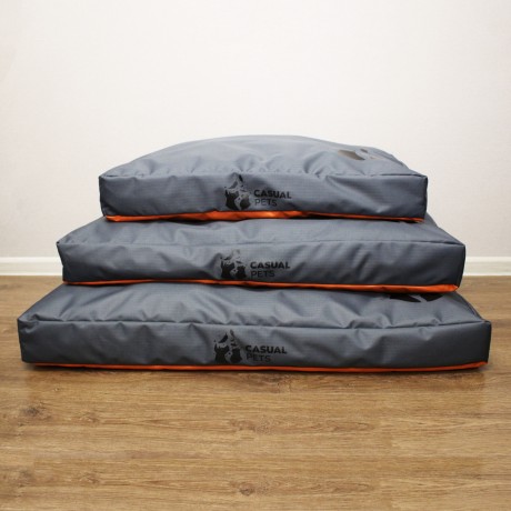 Просто лежак серый с оранжевым для собак средних пород со съемным чехлом Casual pets