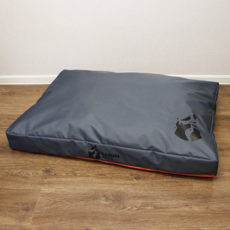 Просто лежак серый с оранжевым для собак средних пород со съемным чехлом Casual pets