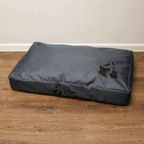 Просто лежак серый с оранжевым для собак средних пород со съемным чехлом Casual pets