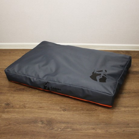 Просто лежак серый с оранжевым для собак средних пород со съемным чехлом Casual pets