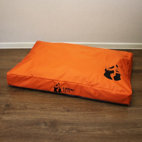 Просто лежак оранжевый с серым для собак средних пород со съемным чехлом Casual pets