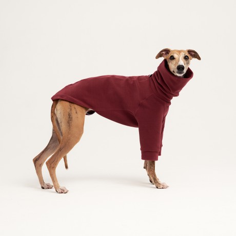 Водолазка для собак из флиса с рукавами бордовая 