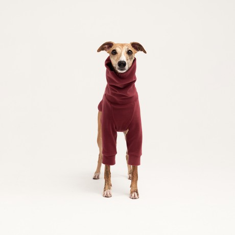Водолазка для собак из флиса с рукавами бордовая 