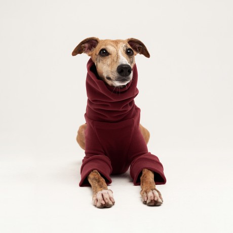 Водолазка для собак из флиса с рукавами бордовая 