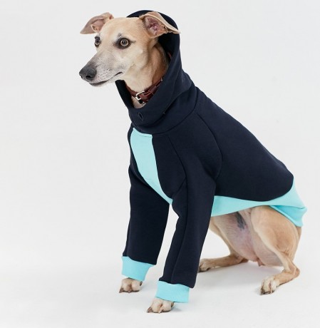 Толстовка для собак из хлопка темно-синяя с голубым TANKER BASE MINT BLUE